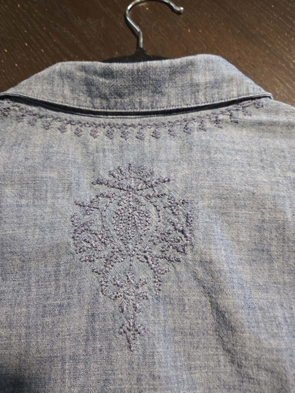 J. Jill Blue Chambray Embroidered Button Down Shirt. 100% Cotton. - Picture 6 of 14